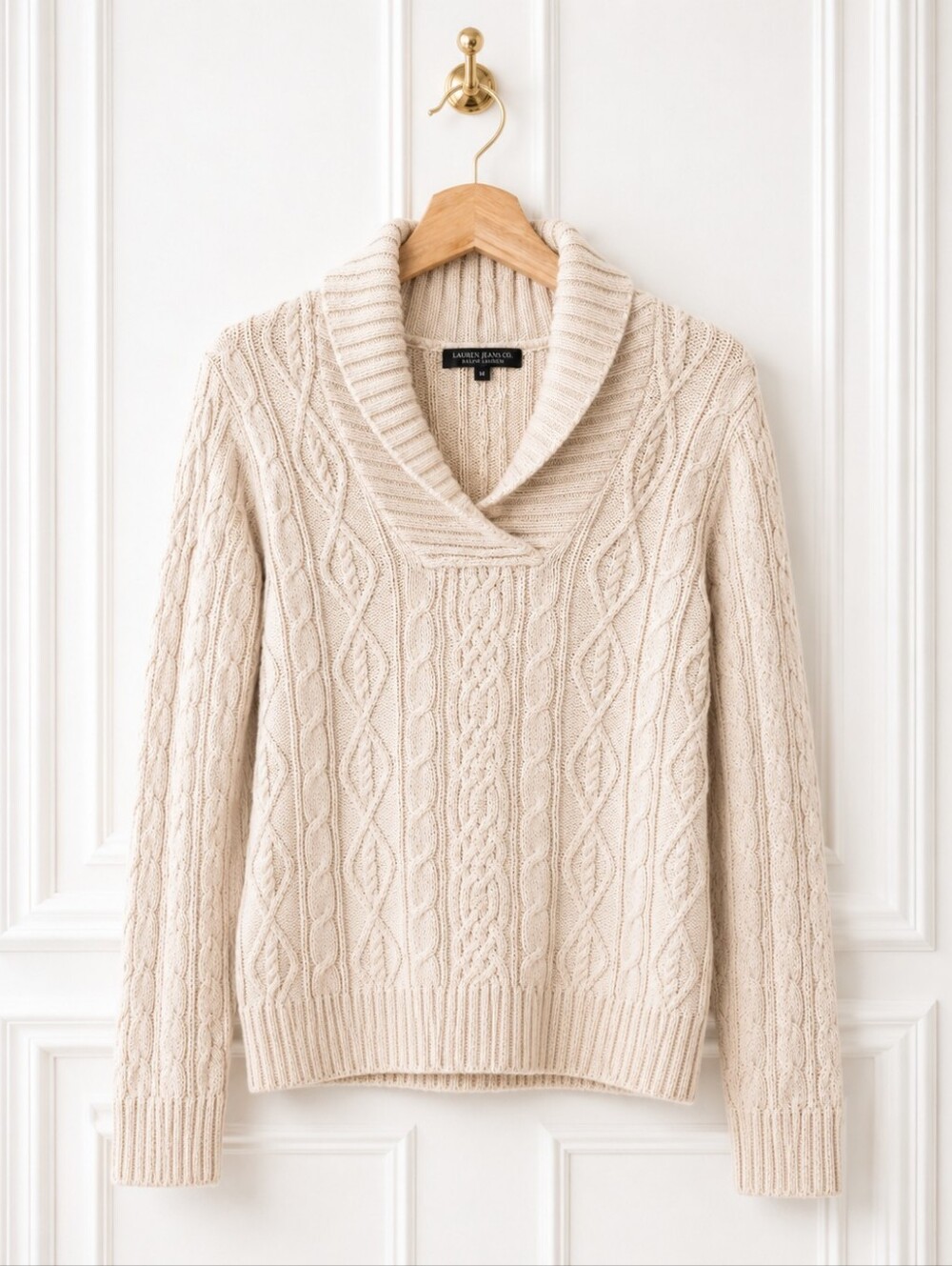 Jeanne Pierre Cream Cable Knit Cowl Neck Sweater Pullover Size S - Picture 5 of 10